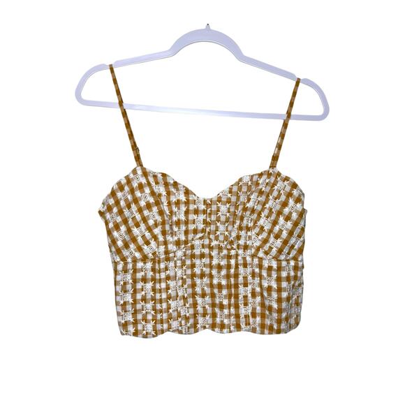 Anthropologie‎ Maeve Scalloped Crop Top Women 10 Neutral Motif Lightweight - Picture 1 of 5